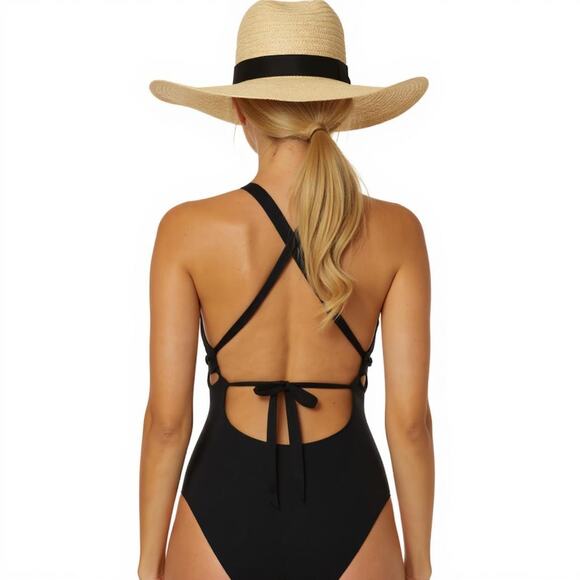 Becca by Rebecca Virtue One-Piece Swimsuit Color Code Skylar Ring Plunge Black - Picture 2 of 8